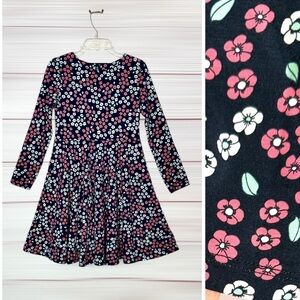 Polarn O. Pyret Fit & Flare Dress Cotton Jersey Navy Floral Long Sleeve 8-10 yrs